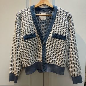 Sandro lurex houndstooth denim cardigan, sz 0